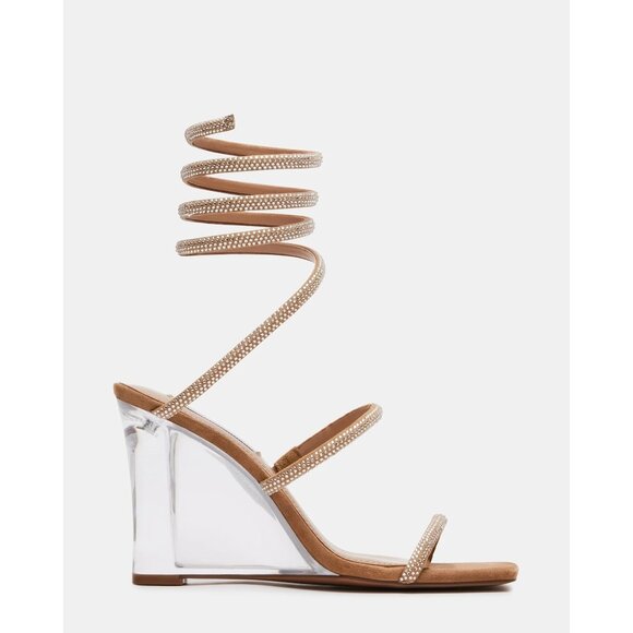 STEVE MADDEN Runway Rhinestone Lucite Wedges Sandals Sz 8 NEW New in box - Picture 1 of 4